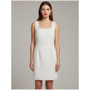 Z Spoke Zac Posen Ivory Tweed Sleeveless Square Neck Mini Sheath Dress Size 2